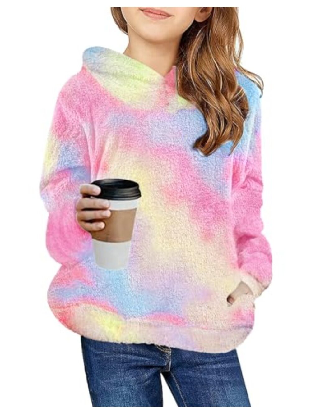 Girls Fuzzy Fleece Hoodie Sherpa Pullover Kangaroo Pockets